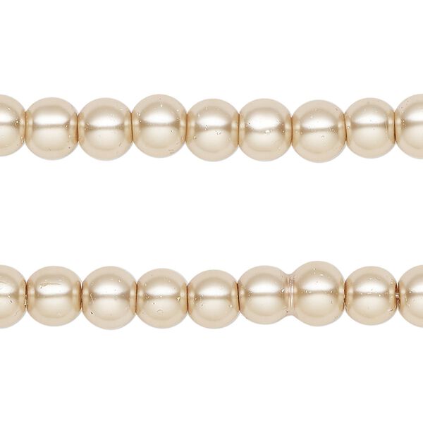 Bead, glass pearl, light gold, 5-6mm round. Sold per pkg of (2) 15-inch strands, approximately 140 beads. image number 0