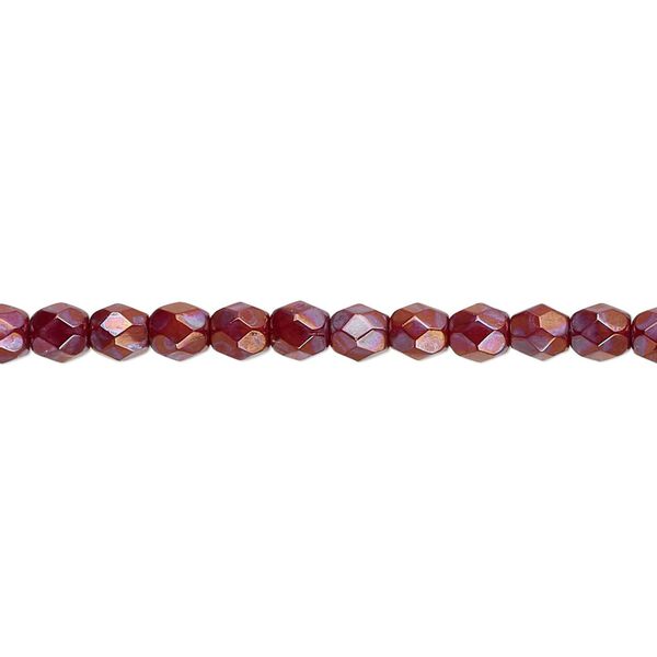 Bead, Czech fire-polished glass, opaque red nebula, 4mm faceted round. Sold per 15-1/2" to 16" strand. image number 0