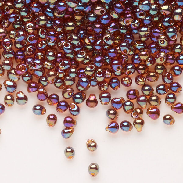 Seed bead, Miyuki, glass, pkg/10g, 3.3x2.8mm mini fringe, translucent rainbow dark amber yellow, (DP-257). image number 0