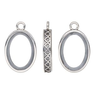 Drop, antiqued sterling silver, 20x15mm oval with 18x13mm oval setting and heart design with open back. Sold individually.