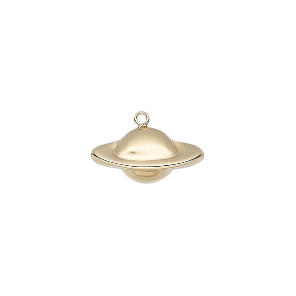 Charm, 14Kt gold-filled, 17x8.5mm single-sided planet. Sold individually. image number 0