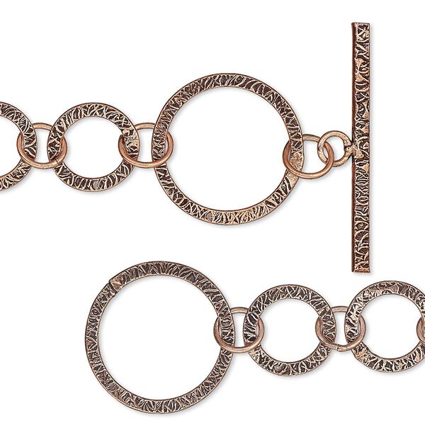 Chain, antiqued copper, 25mm textured round link, 36 inches with toggle clasp. Sold individually. image number 0