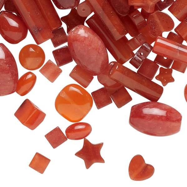 Bead mix, quartz (dyed), red-orange and orange, 2mm-19x13mm mixed shapes, C- grade, Mohs hardness 7. Sold per 2-ounce pkg. image number 0