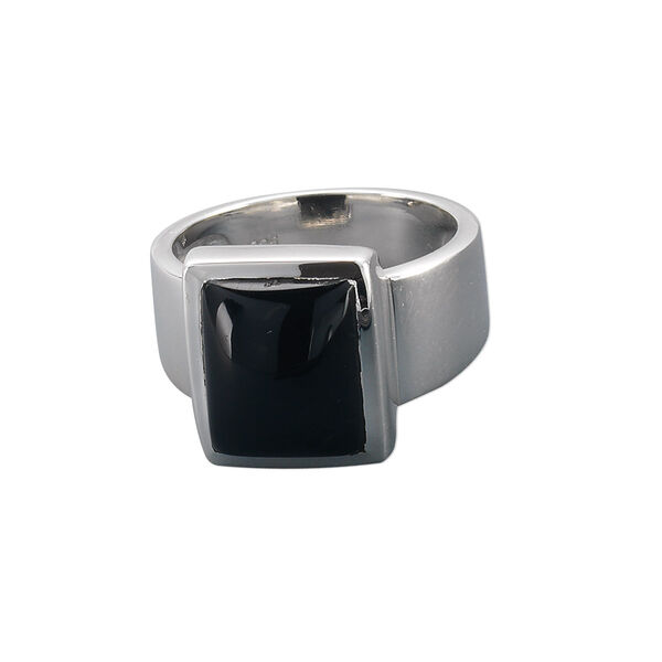 Ring, sterling silver and black onyx (dyed), 12x10mm rectangle, size 7. Sold individually. image number 0