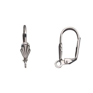Ear wire leverback 1pkg20, 18mm / 8x4mm shell / open loop, stainless steel 10 pair