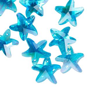 Drop 10pk light blue AB, Celestial Crystal® 15x14mm starfish