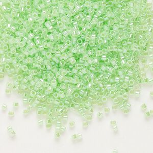 Seed bead, Delica®, glass, pkg/7.5g, #11 round, opaque inside dyed color luster mint green (DB-0237).