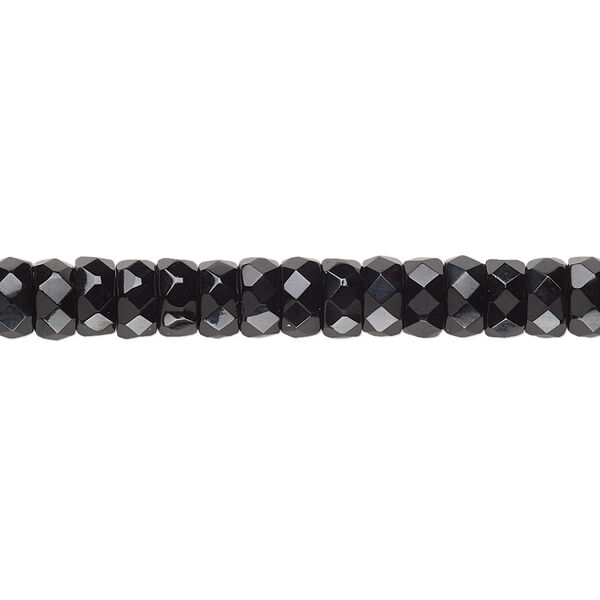 Bead, Czech fire-polished glass, jet black, 6x3mm faceted rondelle. Sold per 15-1/2" to 16" strand. image number 0