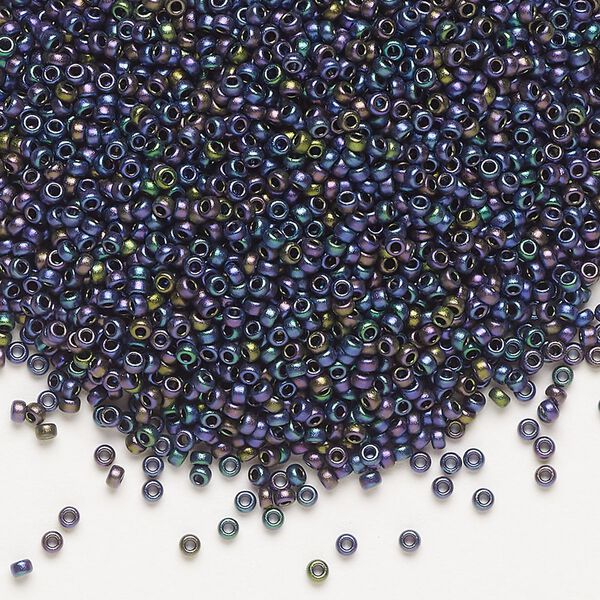 Seed bead, Miyuki, glass, pkg/35g, #15 rocaille, opaque matte metallic iris eggplant (RR-2073). image number 0