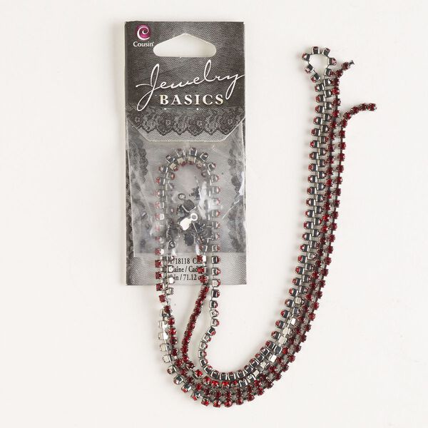 Cupchain, imitation rhodium-finished brass and glass, red, 2mm wide, 28 inches with (8) connectors. Sold individually. image number 0