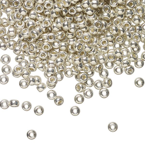 Seed bead, Miyuki, glass, pkg/50g, #8 rocaille, opaque galvanized silver, (RR-181). image number 0