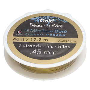 Beading wire 1pkg1, stainless steel, gold, 1x7 strand, 0.45mm diameter, 40-foot spool.