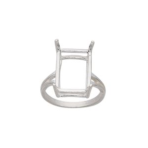 Ring, Sure-Set™, sterling silver, 16x12mm 4-prong emerald-cut basket setting, size 7. Sold individually.