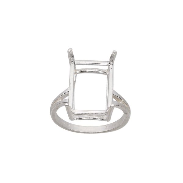 Ring, Sure-Set™, sterling silver, 16x12mm 4-prong emerald-cut basket setting, size 7. Sold individually. image number 0