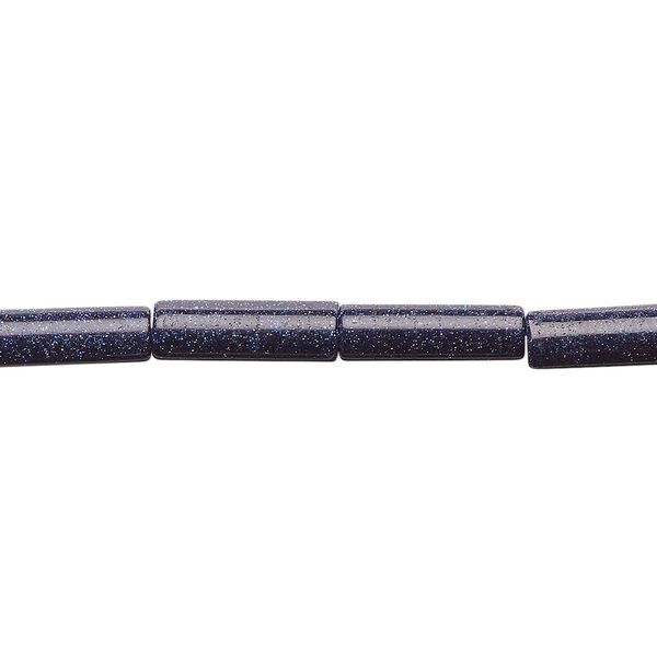 Bead, blue goldstone (glass) (man-made), 13x4mm round tube. Sold per 15-1/2" to 16" strand. image number 0
