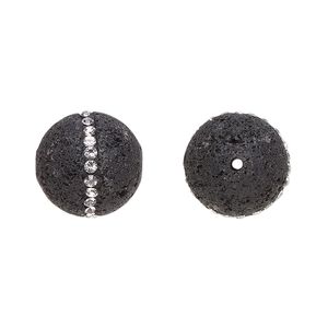Lava rock / crystal 1pkg1, round bead natural 14mm