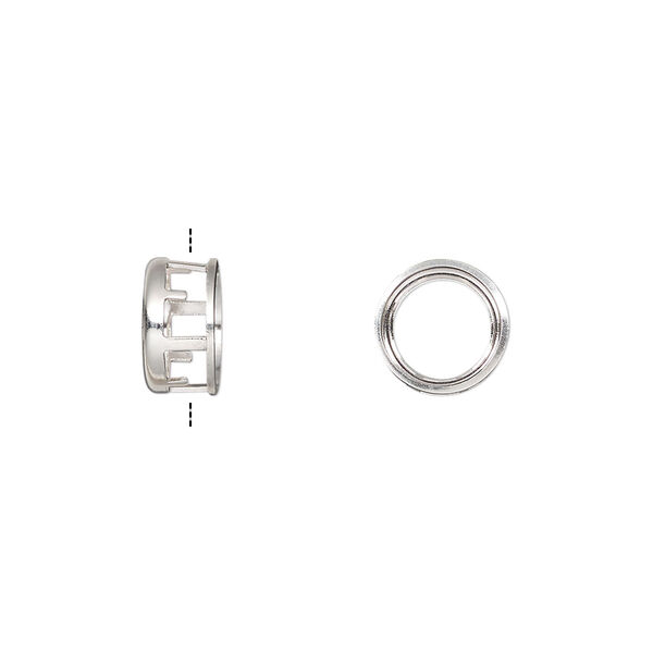 Slide, Bezelite, sterling silver, 8mm 4-prong round setting. Sold per pkg of 2. image number 0