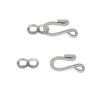 Clasp hook&eye 1pkg30, 12.5x8.5mm flat, antique silver-finished brass 1-strand