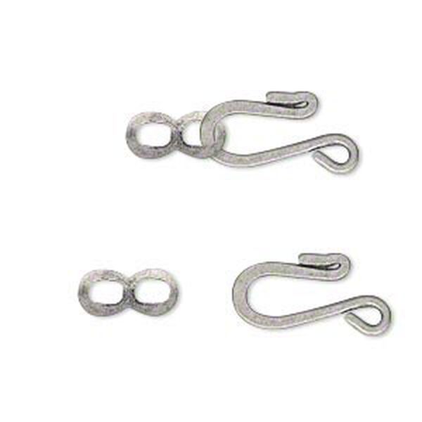 Clasp, hook-and-eye, antique silver-finished brass, 12.5x8.5mm flat. Sold per pkg of 30. image number 0