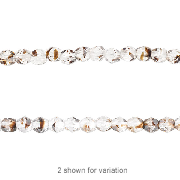 Bead, Czech fire-polished glass, clear / black / brown, 4mm faceted round. Sold per 15-1/2" to 16" strand. image number 0