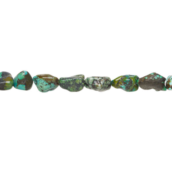 Turquoise 1pkg1, tumbled nugget bead, 15 inch small to large / blue-green image number 1