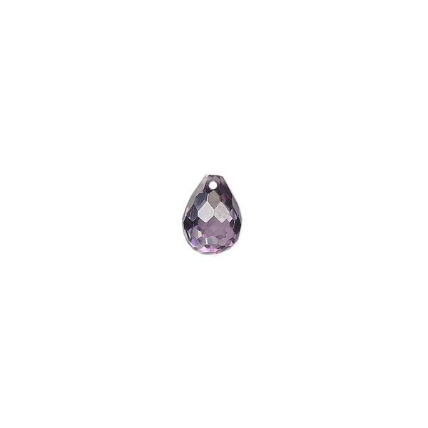 Bead, cubic zirconia, amethyst purple, 8x6mm top-drilled faceted teardrop, Mohs hardness 8-1/2. Sold per pkg of 2. image number 0