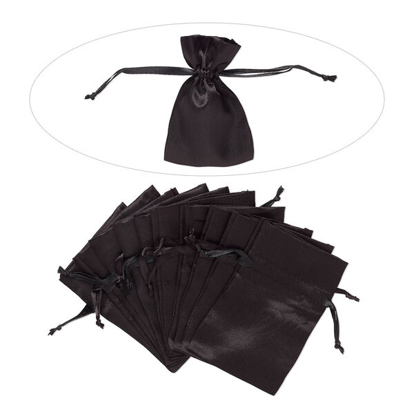 Pouch, satin, black, 4-3/4 x 3 inches with drawstring closure. Sold per pkg of 10. image number 0
