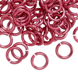 Jump ring, anodized and dyed aluminum, dark pink, 10mm round, 6.8mm inside diameter, 14 gauge. Sold per pkg of 100.
