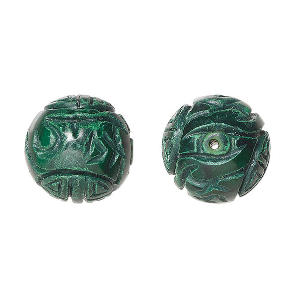 Malachite 1pkg1, hand-cut carved round bead natural B grade, 16mm image number 0
