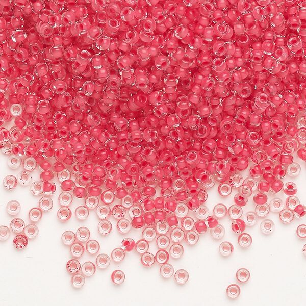 Seed bead, Preciosa Ornela Czech glass, pkg/50g, #11 rocaille, transparent terra intensive red-lined clear, (08A98). image number 0