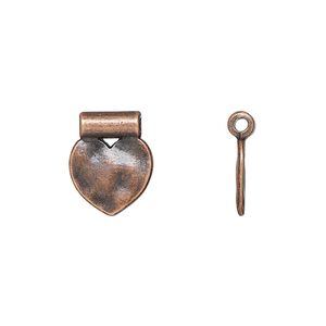 Pendant, slide, antique copper-finished "pewter" (zinc-based alloy), 14x11mm double-sided hammered flat heart with 1.7mm inside diameter. Sold per pkg of 20.