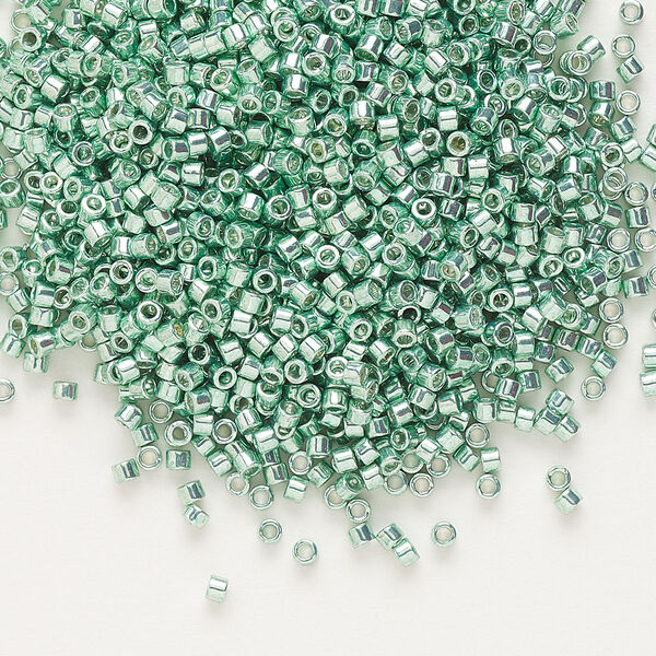 Seed bead, Delica®, glass, pkg/7.5g, #11 round, opaque galvanized green (DB-0414). image number 0