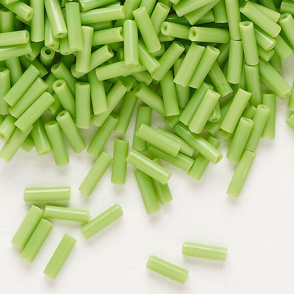 Bead, Preciosa Ornela Czech glass, bugle bead, pkg/500g, #3, opaque lime green, (53310). image number 0
