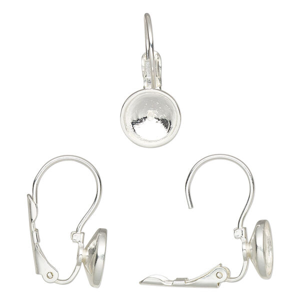 Ear wire, Almost Instant Jewelry®, sterling silver, 21.5mm leverback with SS39 rivoli glue-in setting. Sold per pair. image number 0