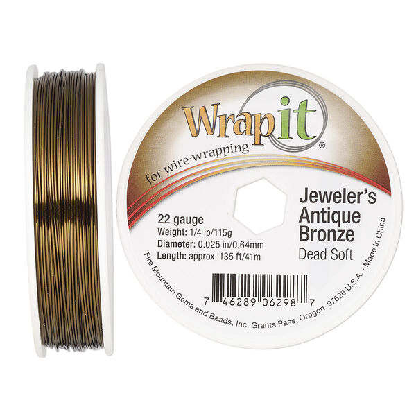 Wire, Wrapit®, Jeweler's Antique Bronze, dead-soft, round, 22 gauge. Sold per 1/4 pound spool, approximately 130 feet. image number 0