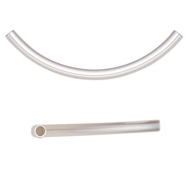 Bead, satin-finished silver-plated brass, 50x3mm curved tube. Sold per pkg of 10. image number 0