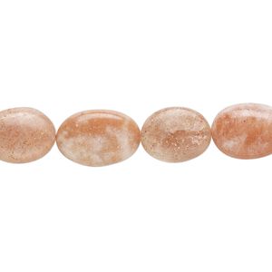 Sunstone 1pkg1, hand-cut puffed oval bead natural 8 inch 11x9mm-13x10mm