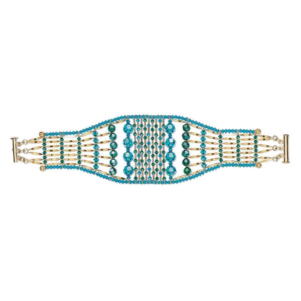 Bracelet, One of a Kind Jewelry, crystal, blue and green, 7 inches. Only one available. image number 0