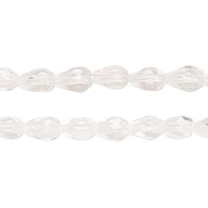 Bead, glass, clear, 7x5mm-8x6mm faceted teardrop. Sold per pkg of (2) 12-inch strands, approximately 80 beads.