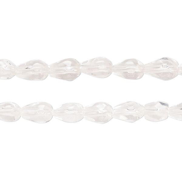 Bead, glass, clear, 7x5mm-8x6mm faceted teardrop. Sold per pkg of (2) 12-inch strands, approximately 80 beads. image number 0