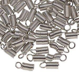 Cord coil, antique silver-finished brass, glue-in, 10x4mm with loop, 2.5mm inside diameter. Sold per 1-ounce pkg.