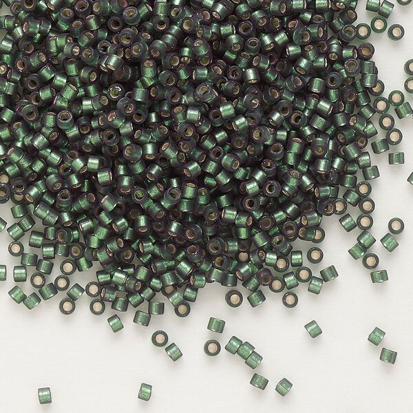 Seed bead, Delica®, glass, pkg/250g, #11 round, translucent semi-matte silver-lined leaf green (DB-0690). image number 0