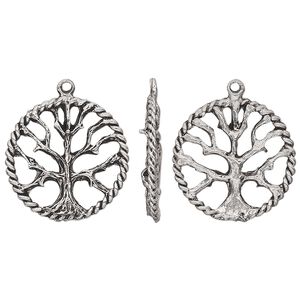 Charm, antiqued pewter (tin-based alloy), 22mm tree of life. Sold individually.