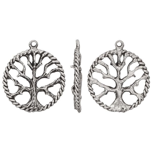 Charm, antiqued pewter (tin-based alloy), 22mm tree of life. Sold individually. image number 0