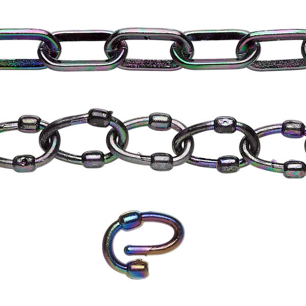 Chain, plastic, black AB, 7mm oval with 9mm oval link. Sold per (5) 15" to 16" sections. image number 0
