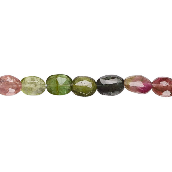 Bead, multi-tourmaline (natural), 7x5mm hand-cut faceted flat oval, B- grade, Mohs hardness 7 to 7-1/2. Sold per 15-1/2" to 16" strand. image number 0