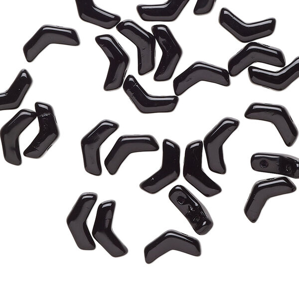 Bead, Preciosa, Czech pressed glass, opaque jet, 8.5x4.5mm double-drilled chevron. Sold per pkg of 30. image number 0