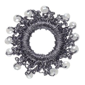 Focal, glass / nylon / steel, dark grey, 36-38mm open round with fringe. Sold per pkg of 4.