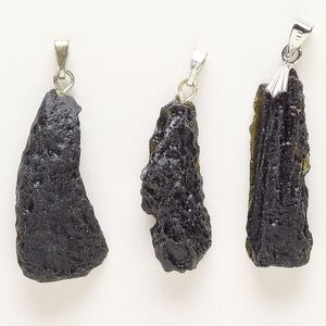Tektite / steel 1pkg3, freeform nugget pendant 26x10mm-35x15mm