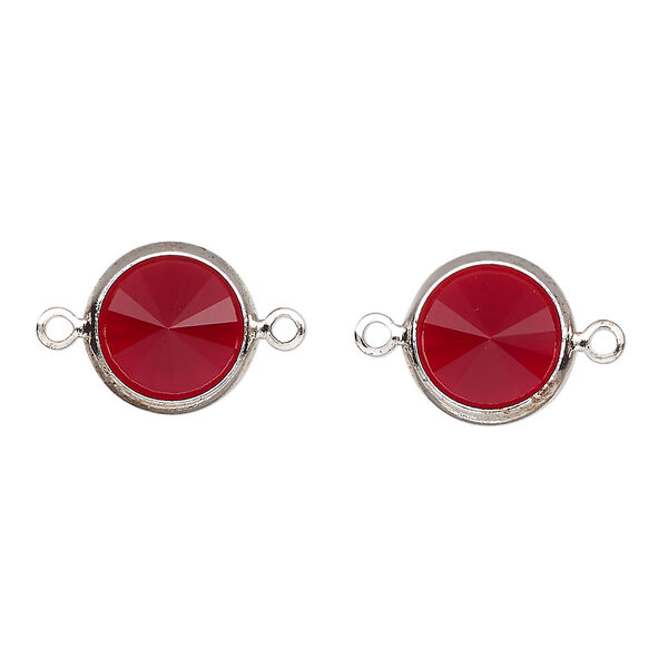 Link, Vintage Crystal™, crystal and silver-plated brass, Siam, 12mm rivoli. Sold per pkg of 2. image number 0